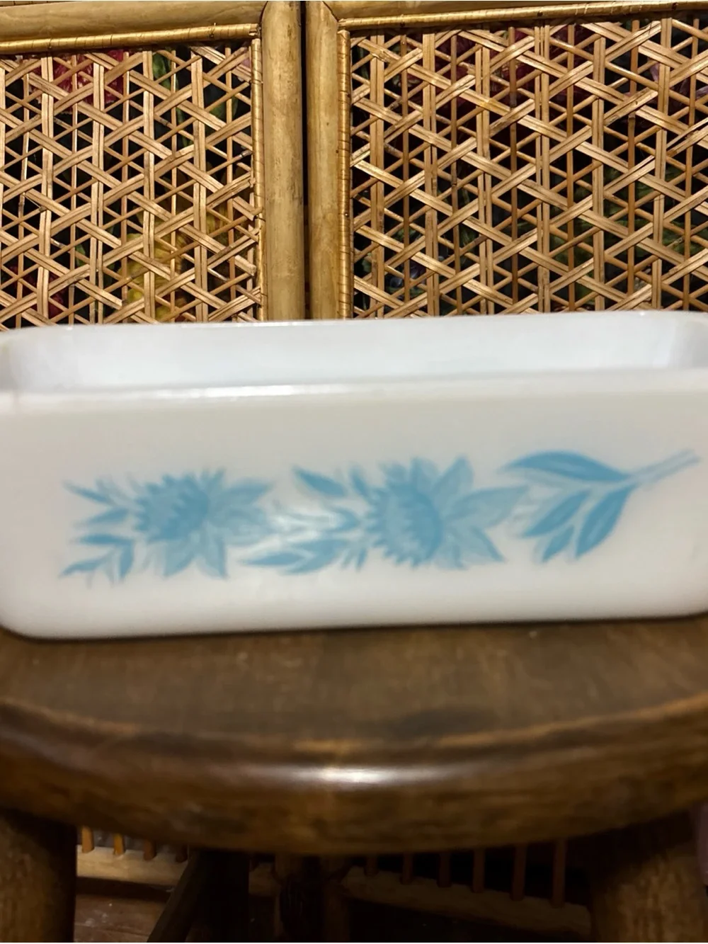 Vintage White Baking Dish with Blue Floral Pattern